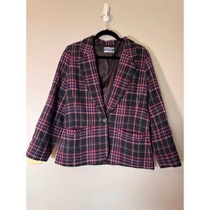 Pendleton Wool Blazer Pink Purple Black Plaid Single Button Jacket 100% Wool VTG